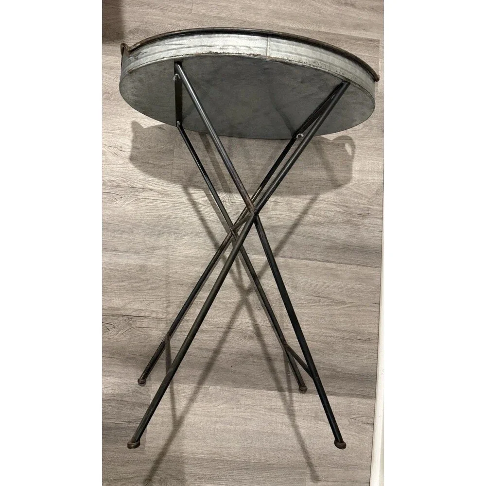 VTG Large Metal Tray Table Foldable 28.5” H 20” Diameter